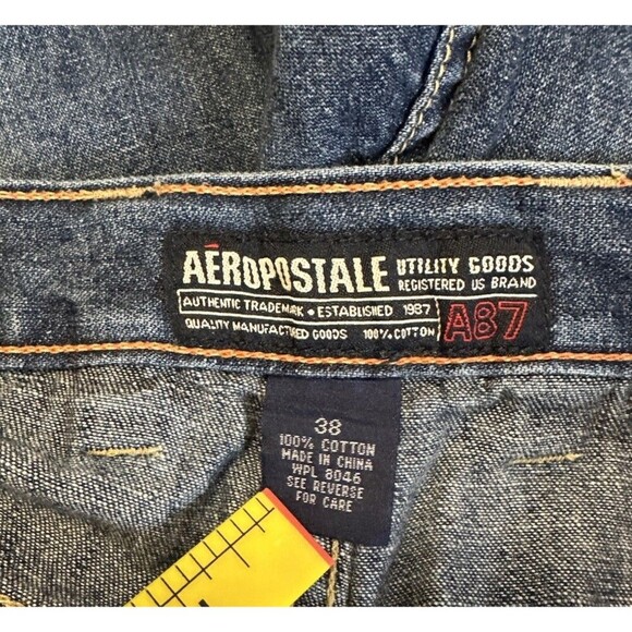 Aeropostale Men's Carpenter Shorts Size 38 100% Blue Cotton Denim - Picture 10 of 11